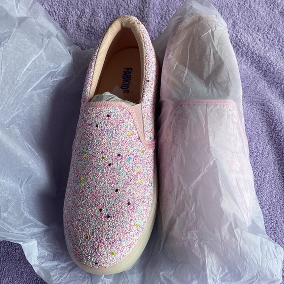 Sparkly Pink Canvas Kids Slip-On Shoes with Light-Up Soles Girls 5 - Picture 11 of 12